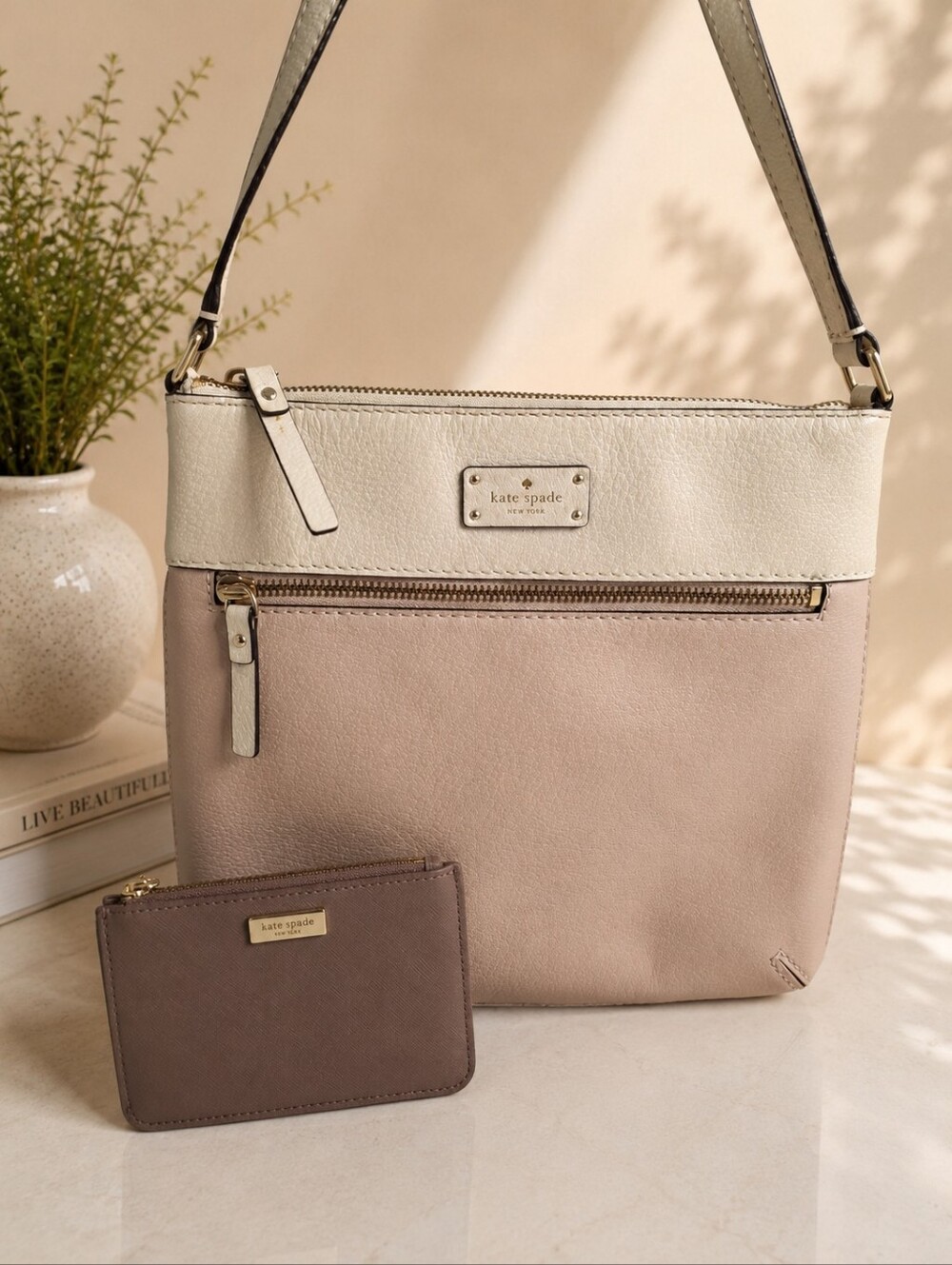 Kate Spade Leila Swingpack Leather Crossbody Bag + Card Holder EUC